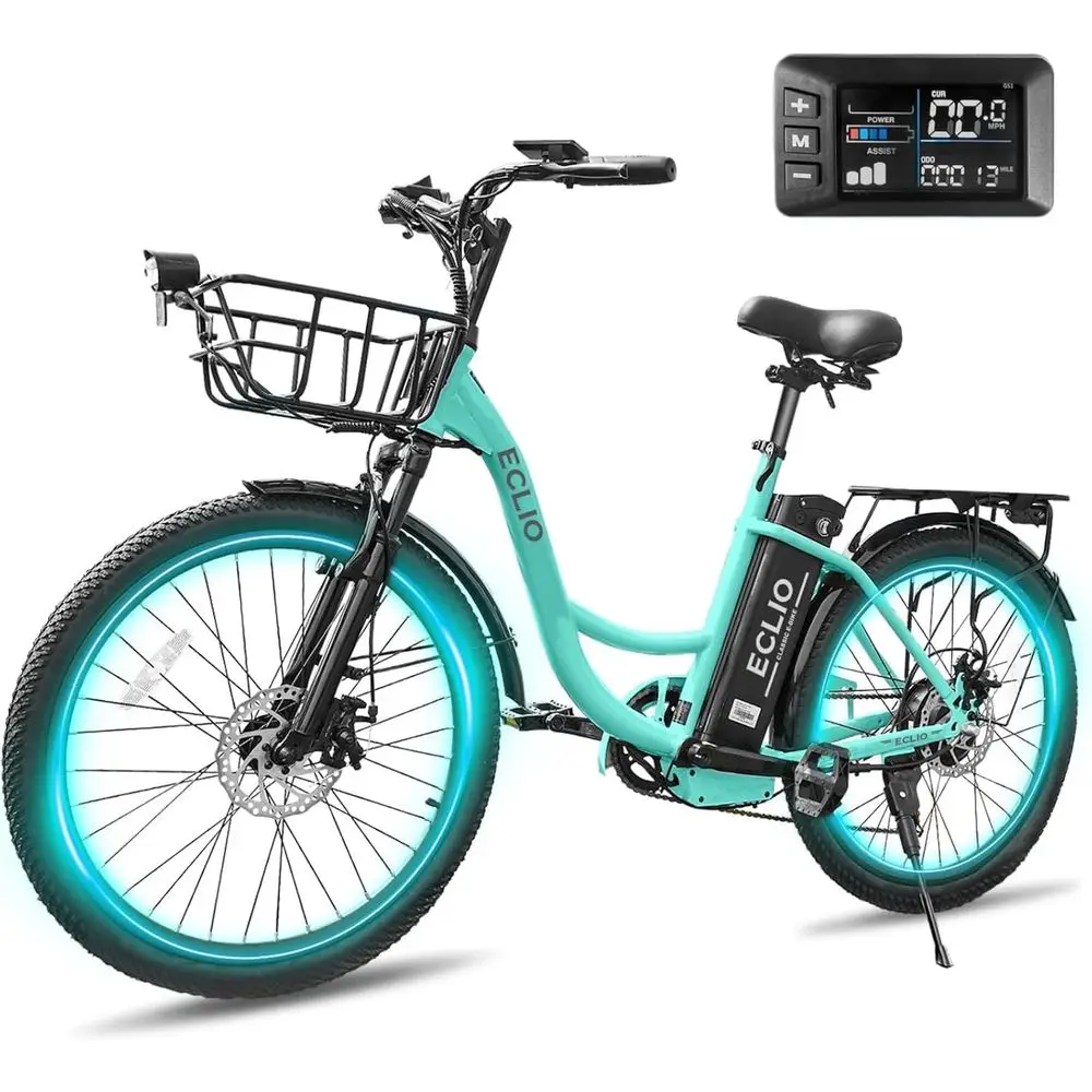 700W 20MPH 374.4Ah Removable Battery 50-Mile Range 24'' Step-Thru City Cruiser E-Bike with 7-Speed, Full Suspension, and Front B
700W 20MPH 374.4Ah Removable Battery 50-Mile Range 24'' Step-Thru City Cruiser E-Bike with 7-Speed, Full Suspension, and Front B