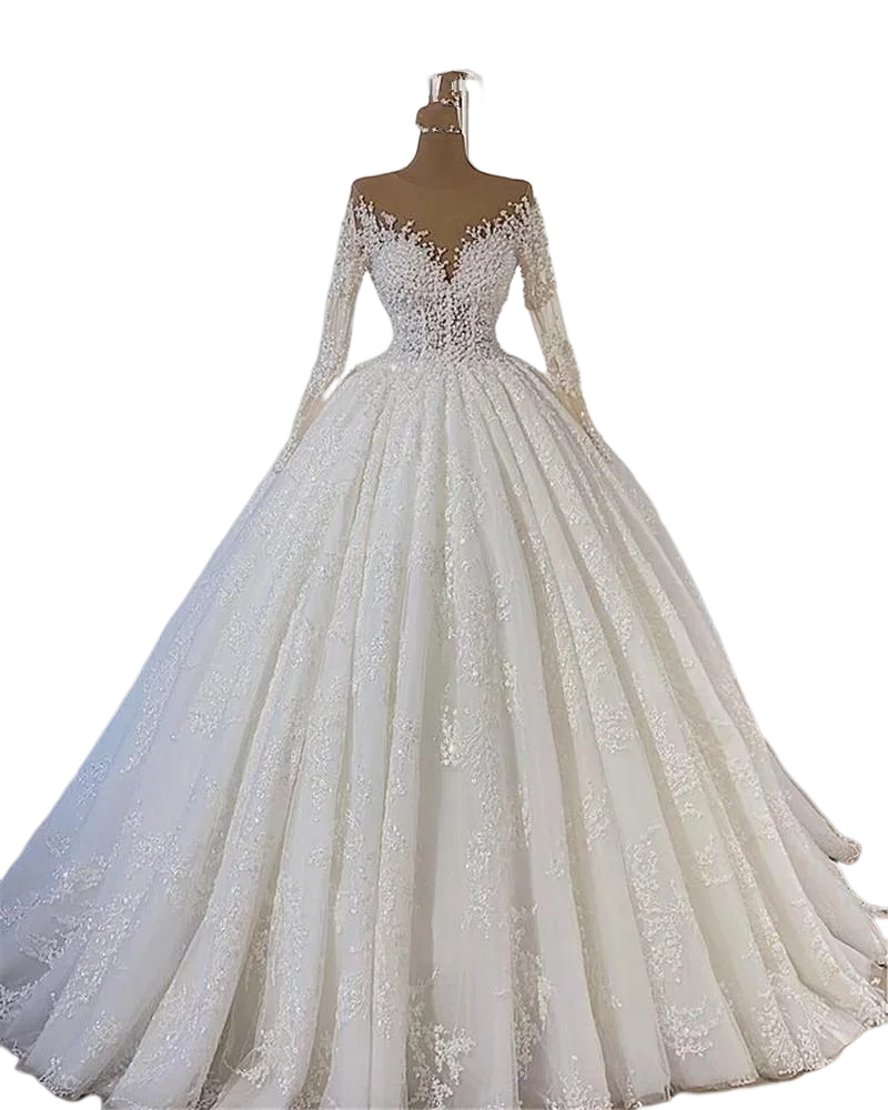 Real Photo Lace Appliques Ballgown Wedding Dresses Sweep Train Illsion Long Sleeves Robes De Mariée Plus Size Bridal Gowns
Real Photo Lace Appliques Ballgown Wedding Dresses Sweep Train Illsion Long Sleeves Robes De Mariée Plus Size Bridal Gowns