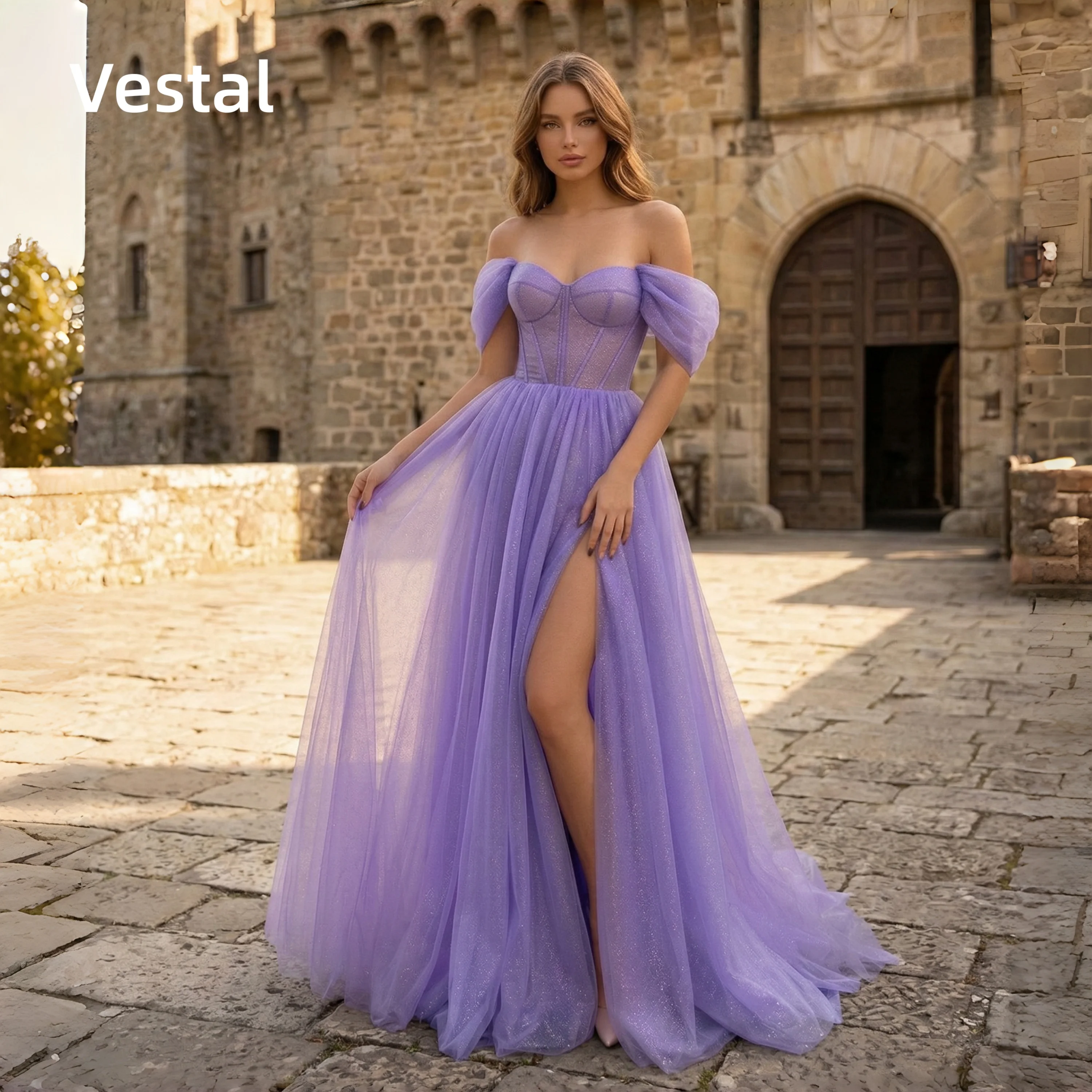 Off The Shoulder Purple A-line Prom Dresses High Slit Glitter Tulle Evening Dress Customized
Off The Shoulder Purple A-line Prom Dresses High Slit Glitter Tulle Evening Dress Customized