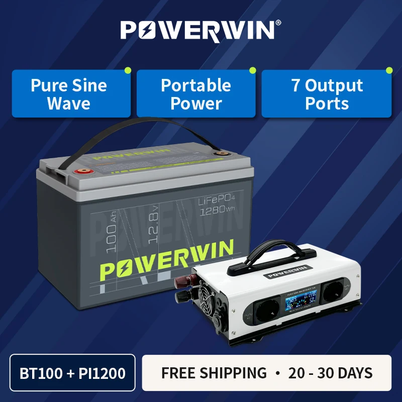 POWERWIN BT100 12,8 В, 100 Ач, 1280 Втч, встроенный аккумулятор BMS LiFePO4, 1200 Вт, портативный инвертор с чистой синусоидальной волной, розетка европейского стандарта, 12 В до 220 В, 12 В
POWERWIN BT100 12,8 В, 100 Ач, 1280 Втч, встроенный аккумулятор BMS LiFePO4, 1200 Вт, портативный инвертор с чистой синусоидальной волной, розетка европейского стандарта, 12 В до 220 В, 12 В