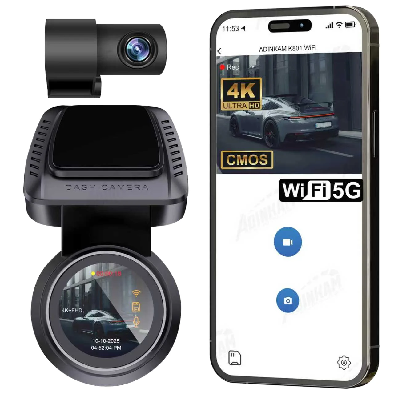 ADINKAM Dash Cam Mini Front 4K + Rear 1080P 6G Dual Lens IPS Screen WiFi APP Loop Recording Night Vision Parking Monitor
ADINKAM Dash Cam Mini Front 4K + Rear 1080P 6G Dual Lens IPS Screen WiFi APP Loop Recording Night Vision Parking Monitor