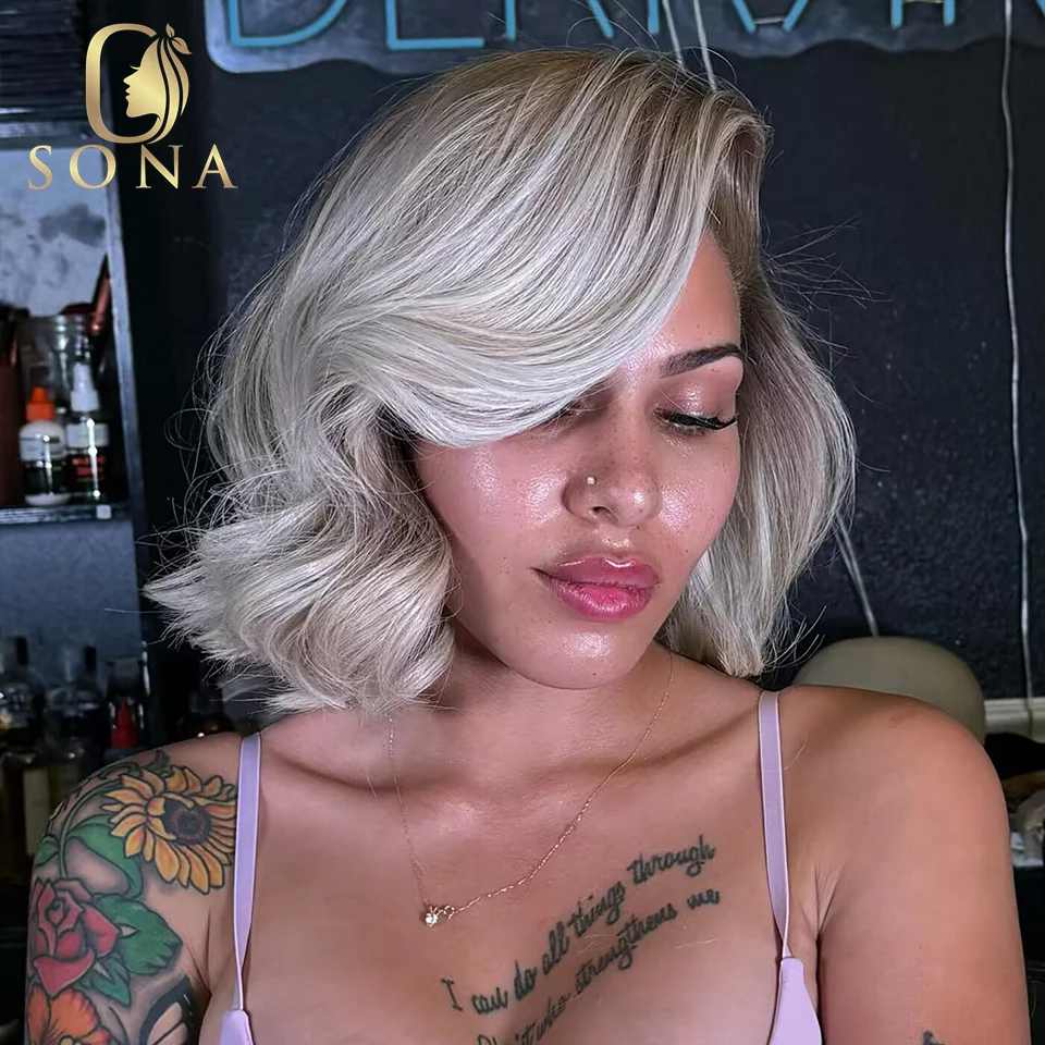 Colored Dark Root White Platinum Ash Blonde 613 13x4 13x6 Short Bob Body Wave HD Transparent Lace Front Human Hair Wig For Women
Colored Dark Root White Platinum Ash Blonde 613 13x4 13x6 Short Bob Body Wave HD Transparent Lace Front Human Hair Wig For Women