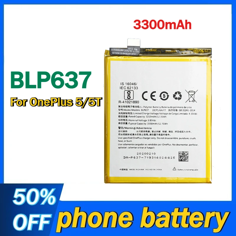 BLP637 3300mAh Replacement Battery For OnePlus 5/5T Mobile Phone Batteries
BLP637 3300mAh Replacement Battery For OnePlus 5/5T Mobile Phone Batteries