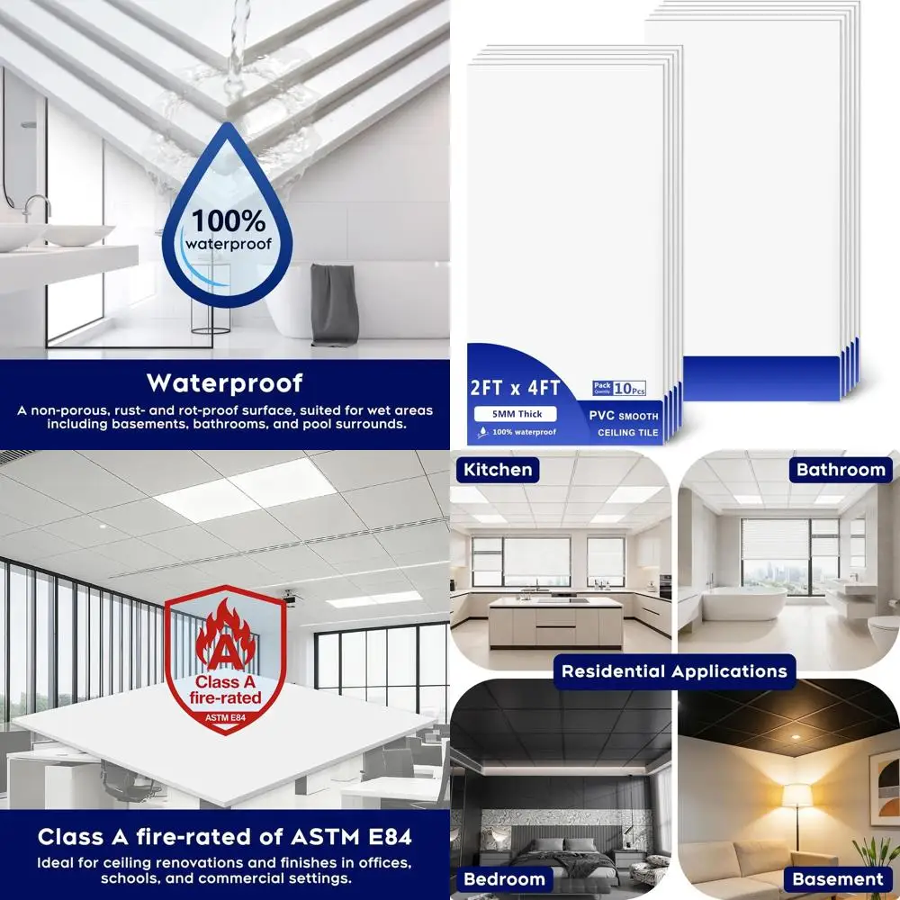 Водонепроницаемые потолочные плитки из ПВХ - 2 фута x 4 фута, огнестойкие, моющиеся, встраиваемые, не гниют, не провисают, 10 штук в упаковке, 80 кв. футов. Покрытие Ft. Coverage, белое
Водонепроницаемые потолочные плитки из ПВХ - 2 фута x 4 фута, огнестойкие, моющиеся, встраиваемые, не гниют, не провисают, 10 штук в упаковке, 80 кв. футов. Покрытие Ft. Coverage, белое