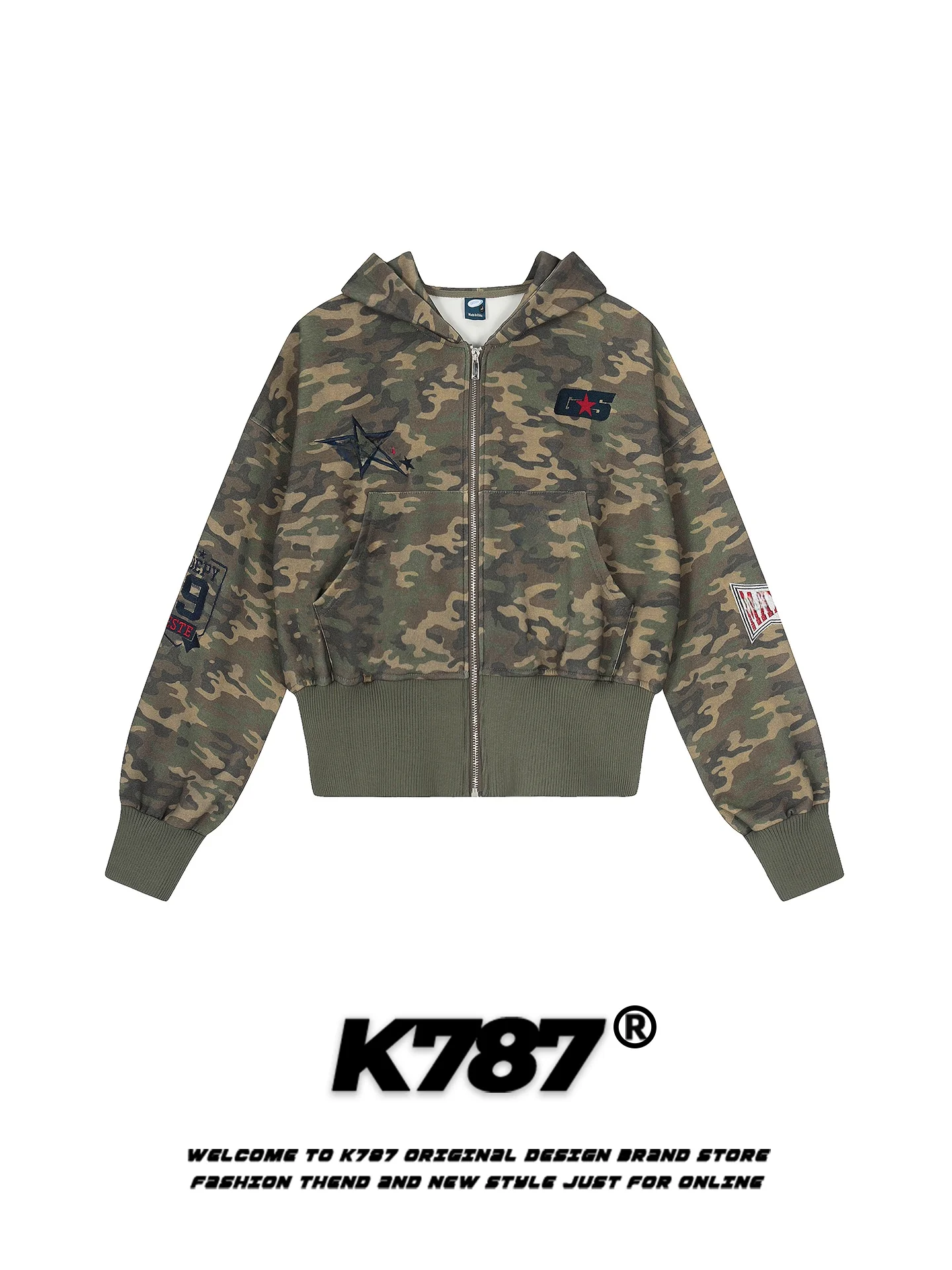 K787 American Retro Camouflage Embroidery Hoodie Women's Waist Cinching Slim Fit Spring Casual Cardigan ort Outerwear
K787 American Retro Camouflage Embroidery Hoodie Women's Waist Cinching Slim Fit Spring Casual Cardigan ort Outerwear
