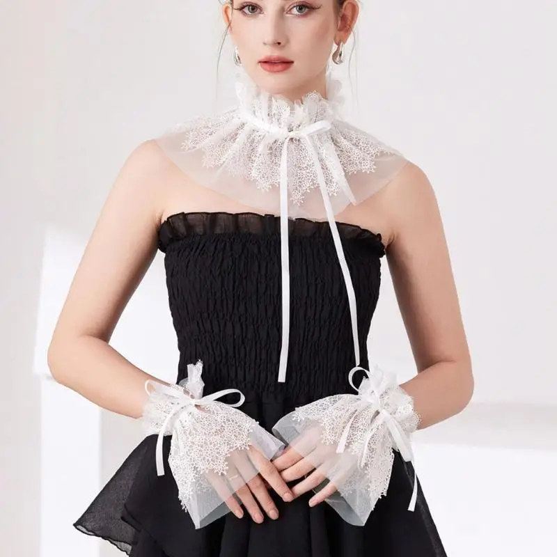 39BB Detachable Sheer Ruffle False Collar with Matching Wrist Cuffs Accents
39BB Detachable Sheer Ruffle False Collar with Matching Wrist Cuffs Accents