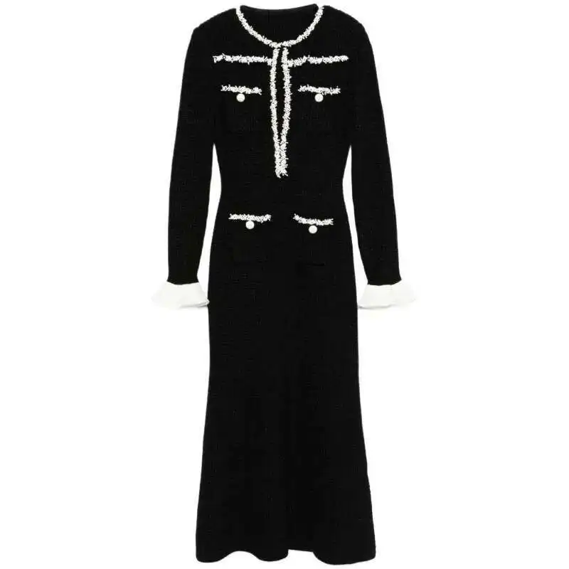 Luxury Quality 2025 Spring Crystal Black Knitted Sweater Long Dresses Women's Autumn Pencil Tassel Pearls Party Vestidos
Luxury Quality 2025 Spring Crystal Black Knitted Sweater Long Dresses Women's Autumn Pencil Tassel Pearls Party Vestidos