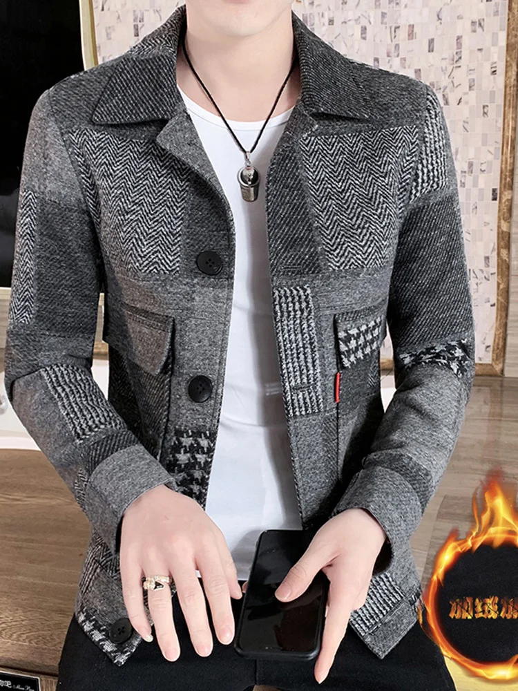 Мужская осенне-зимняя шерстяная куртка с отложным воротником, вязаная, в стиле пэчворк, модная, для повседневной носки, ветровка
Мужская осенне-зимняя шерстяная куртка с отложным воротником, вязаная, в стиле пэчворк, модная, для повседневной носки, ветровка