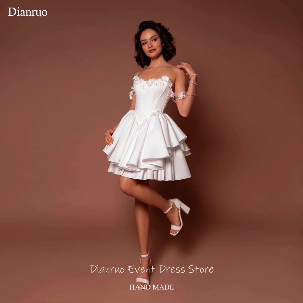 Dianruo Princess Short Wedding Dress 3D Floral Appliqué Trim Vestido De Noiva A Line Pleated Satin Evening Dress Customized
Dianruo Princess Short Wedding Dress 3D Floral Appliqué Trim Vestido De Noiva A Line Pleated Satin Evening Dress Customized