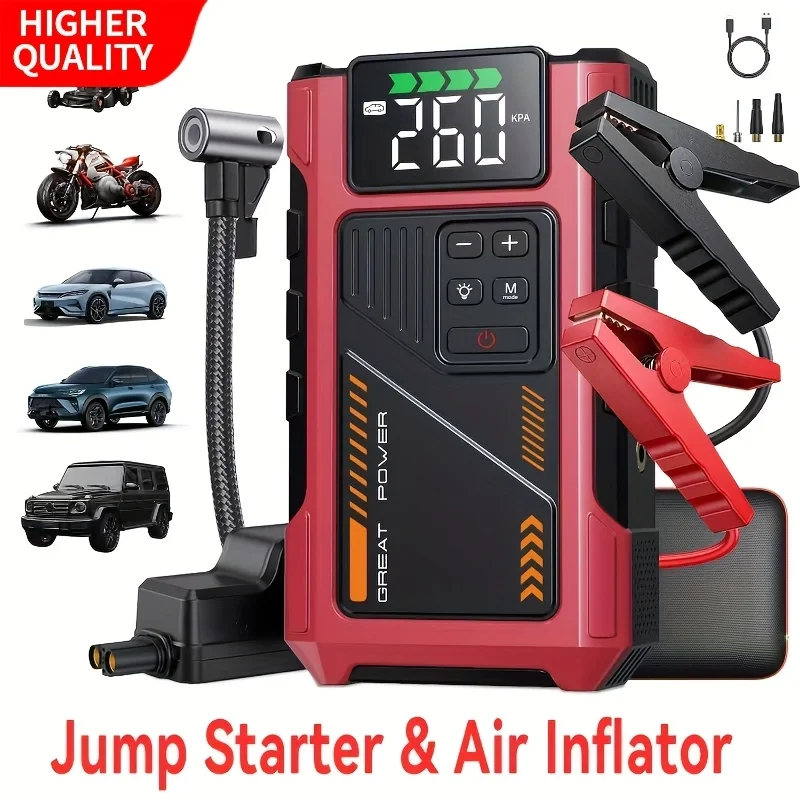 4000A Portable Car Jump Starter with Air Compressor, Suitable for 12V(2.11gal Gas, 1.72gal Diesel) Jump Starter Battery PackWith150 PSl Tire Inflator, 12V Car Battery Jump Power with LED Light, Car Accessories Tools, Car Emergency Kits, Jump Starters
4000A Portable Car Jump Starter with Air Compressor, Suitable for 12V(2.11gal Gas, 1.72gal Diesel) Jump Starter Battery PackWith150 PSl Tire Inflator, 12V Car Battery Jump Power with LED Light, Car Accessories Tools, Car Emergency Kits, Jump Starters