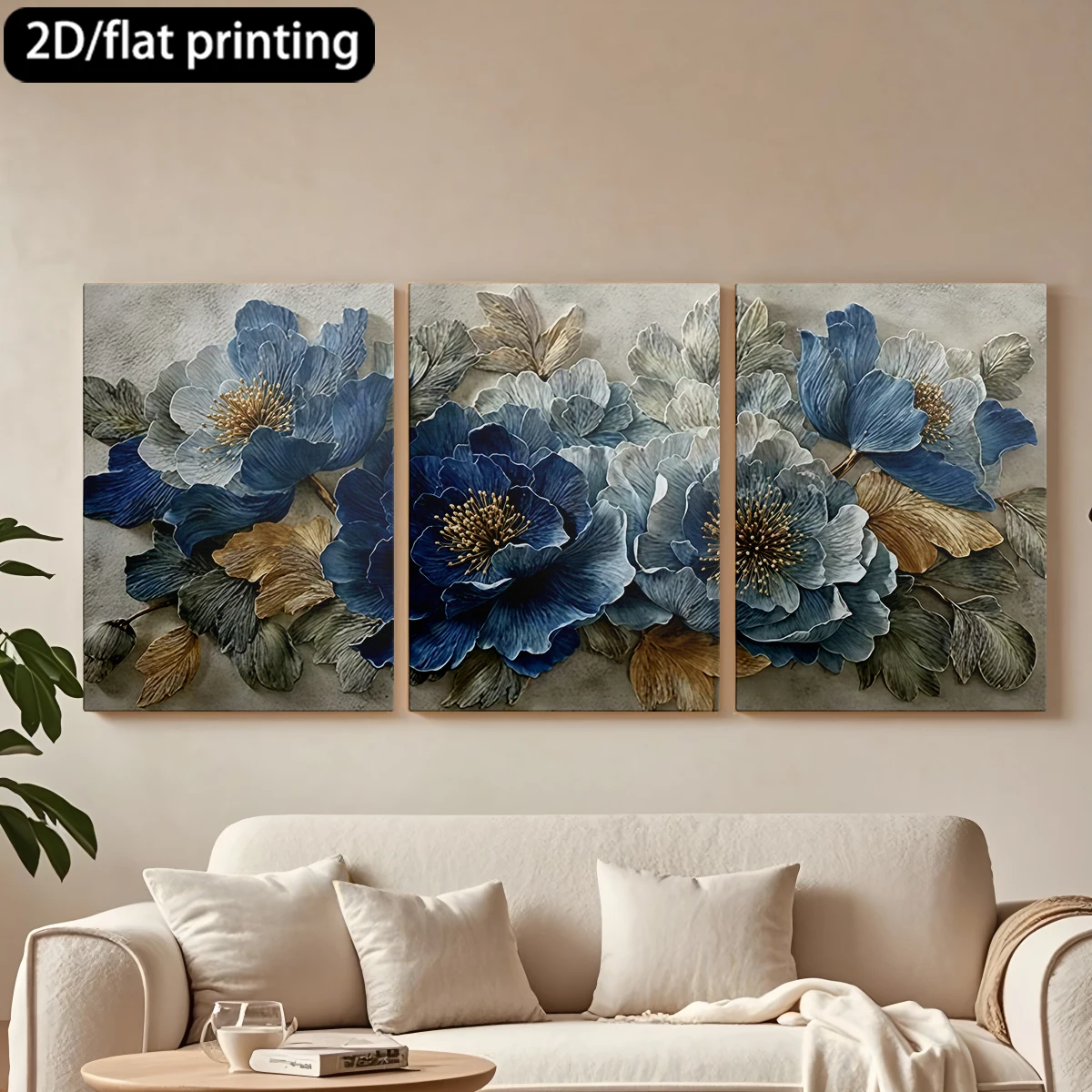 Three-panel decorative canvas paintingBlue-hued flower decor, intricate petals.
Three-panel decorative canvas paintingBlue-hued flower decor, intricate petals.