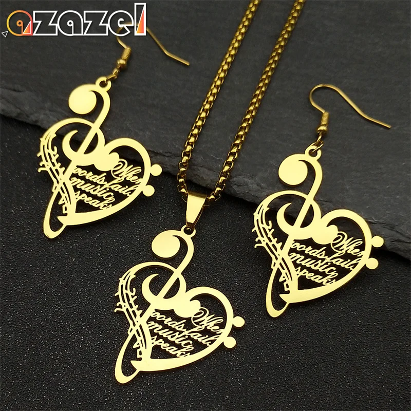 Hollow Music Note Love Heart Letter Pendant Necklace Earrings Stainless Steel Gold Color for Women Men Jewelry Set Party Gift
Hollow Music Note Love Heart Letter Pendant Necklace Earrings Stainless Steel Gold Color for Women Men Jewelry Set Party Gift