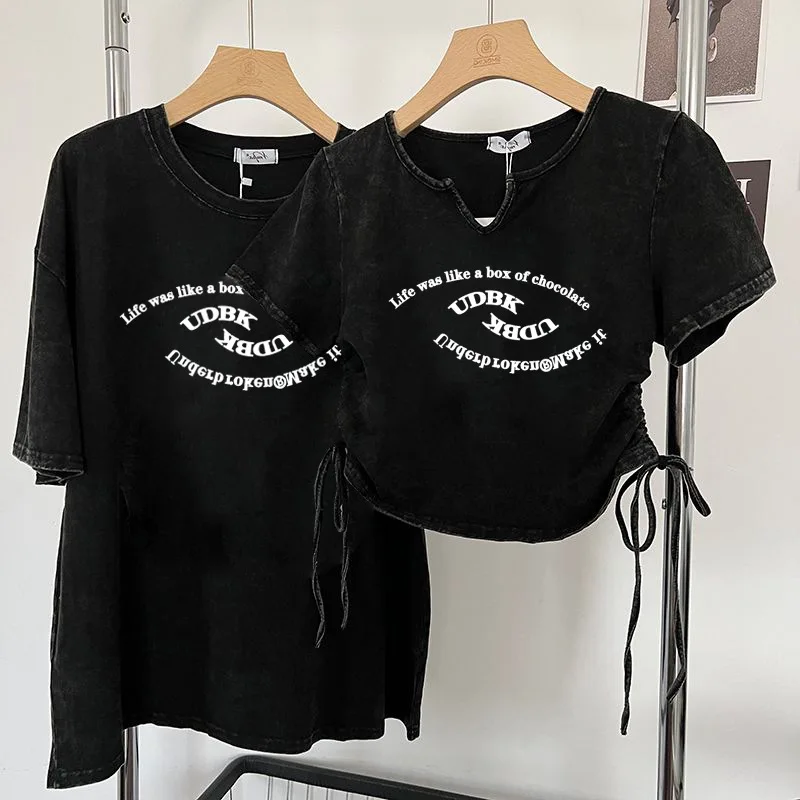Female Comfortabl Korean Tees Clothes Women Letter Printing V-neck Tops Summer Lady Drawstring Tie Up Short Sleeved T-shirt
Female Comfortabl Korean Tees Clothes Women Letter Printing V-neck Tops Summer Lady Drawstring Tie Up Short Sleeved T-shirt