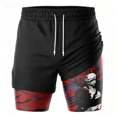 Double Layered Design Sports Shorts with Red and Black Anime Print Summer Training Pants
Double Layered Design Sports Shorts with Red and Black Anime Print Summer Training Pants