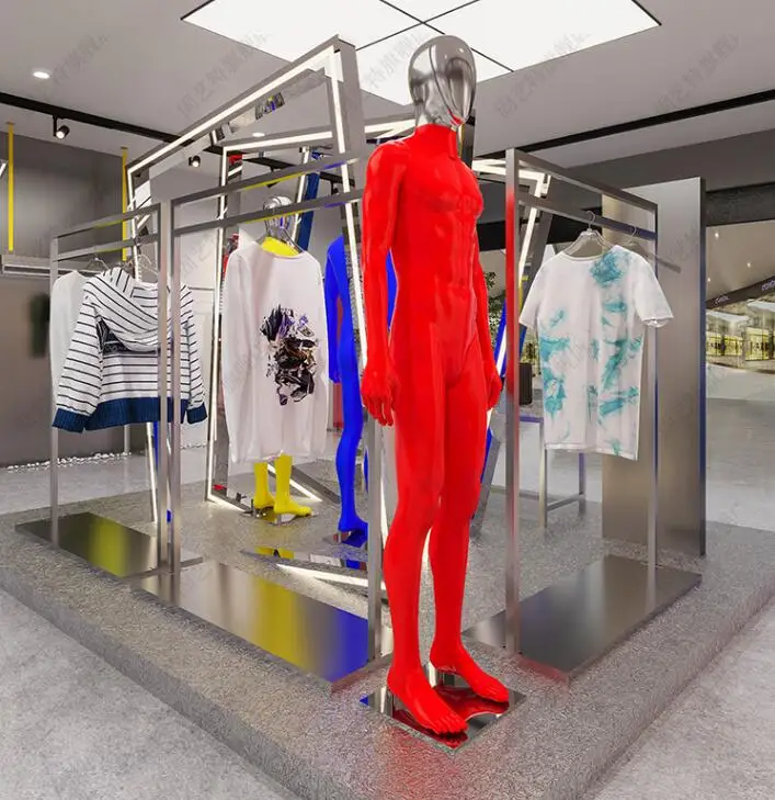 Stainless steel shelf floor-type middle island side hanging hanger on wall with light emitting display rack
Stainless steel shelf floor-type middle island side hanging hanger on wall with light emitting display rack