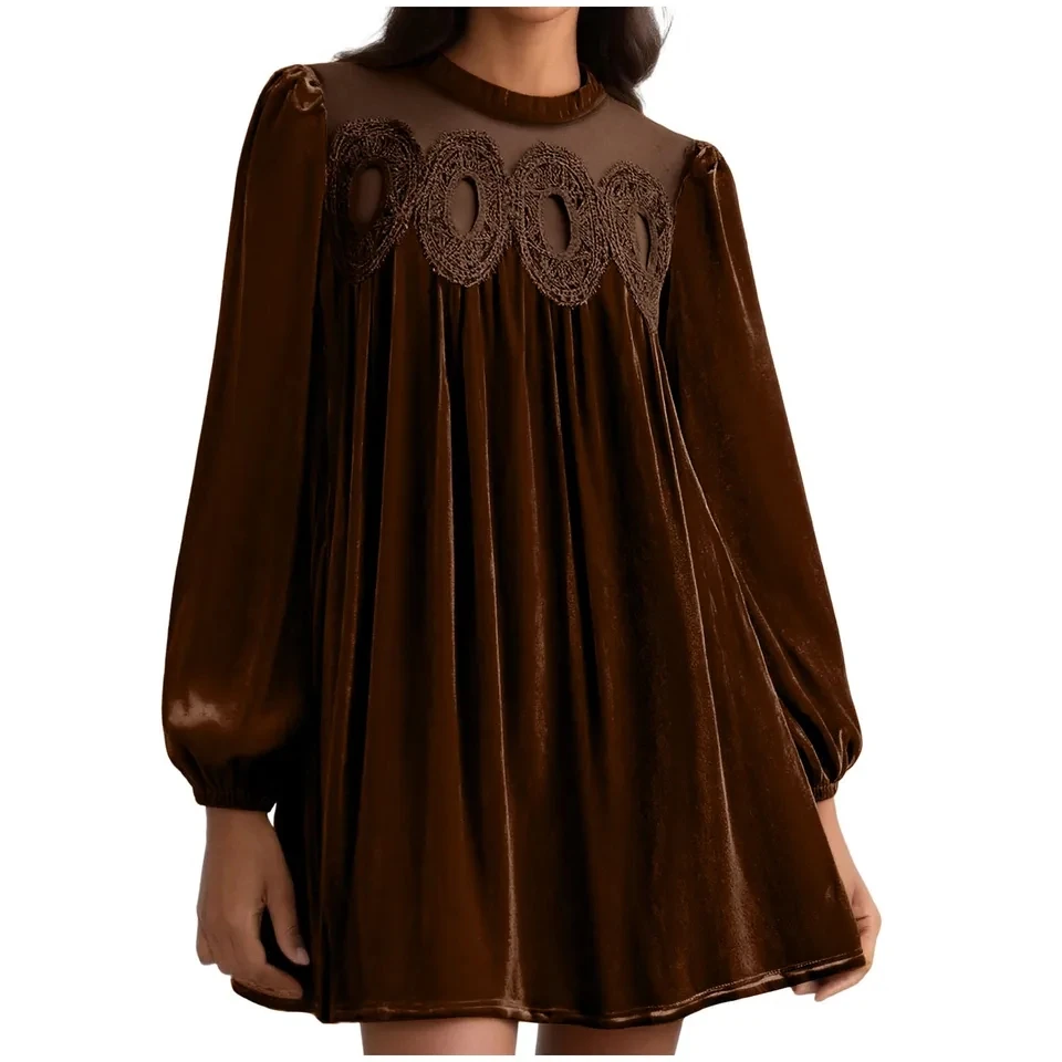 Spring and Autumn Velvet Dress for Women Fashion Lace Mesh Patchwork Long Sleeve Mini Dress Elegant Ladies Dresses Vestidos
Spring and Autumn Velvet Dress for Women Fashion Lace Mesh Patchwork Long Sleeve Mini Dress Elegant Ladies Dresses Vestidos