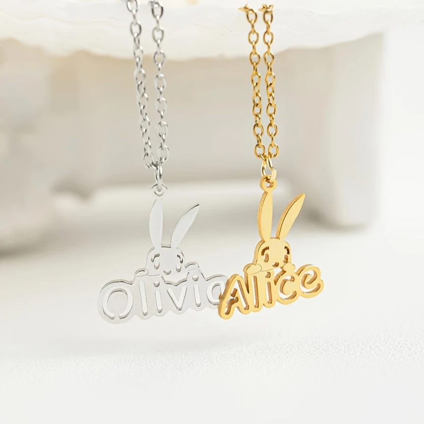 Personalized Rabbit Pendant Necklace 304L Stainless Steel Cute Bunny Charm with Engraved Name Jewelry Gift for Women Baby
Personalized Rabbit Pendant Necklace 304L Stainless Steel Cute Bunny Charm with Engraved Name Jewelry Gift for Women Baby