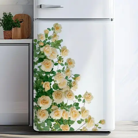 Elegant Magnolia Refrigerator Sticker Self-Adhesive Removable Waterproof Wall Decal Kitchen Appliances Stickers Home Decor
