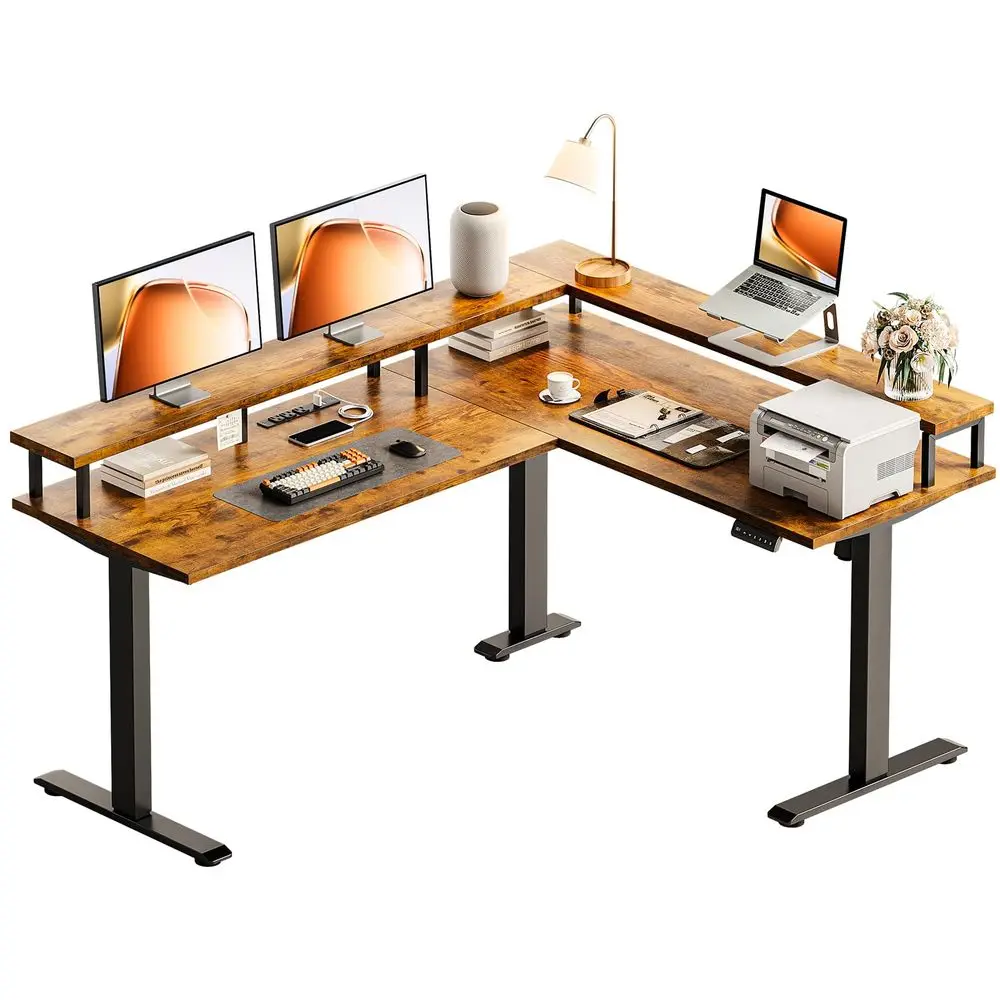 Electric L Shaped Standing Desk, 59 Inch Height Adjustable Stand Desk with Power Outlets Full Monitor Stand, Reversible Corn
Electric L Shaped Standing Desk, 59 Inch Height Adjustable Stand Desk with Power Outlets Full Monitor Stand, Reversible Corn