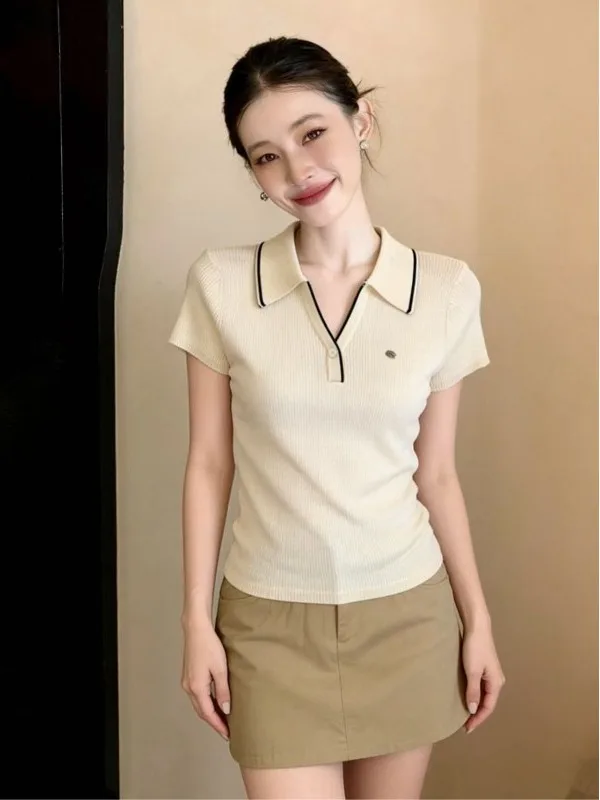 Elegant Collar Short Sleeve T-Shirt Women's Spring Summer New Style plus Size Classic Slimming Top Commute Korean Loose Fit
Elegant Collar Short Sleeve T-Shirt Women's Spring Summer New Style plus Size Classic Slimming Top Commute Korean Loose Fit