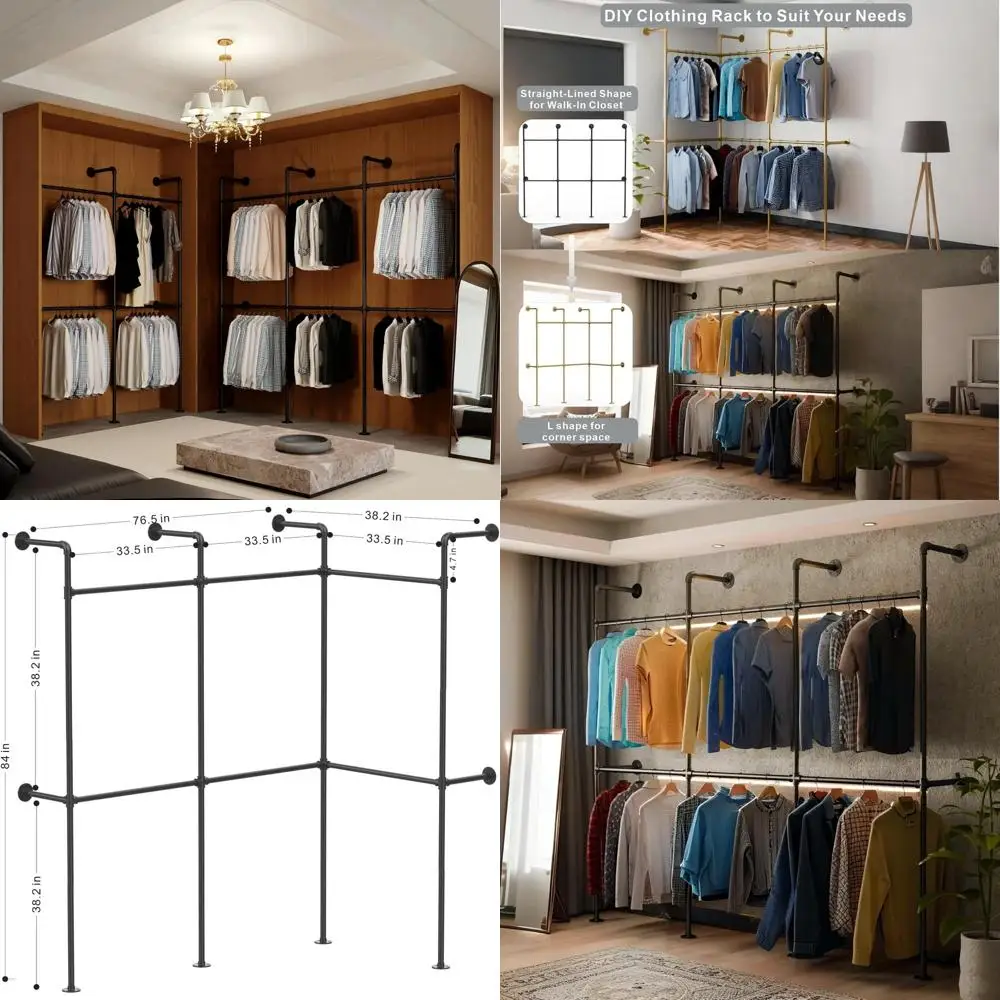 Прочная настенная промышленная вешалка для одежды из труб - в деревенском стиле для дома или магазина
Прочная настенная промышленная вешалка для одежды из труб - в деревенском стиле для дома или магазина