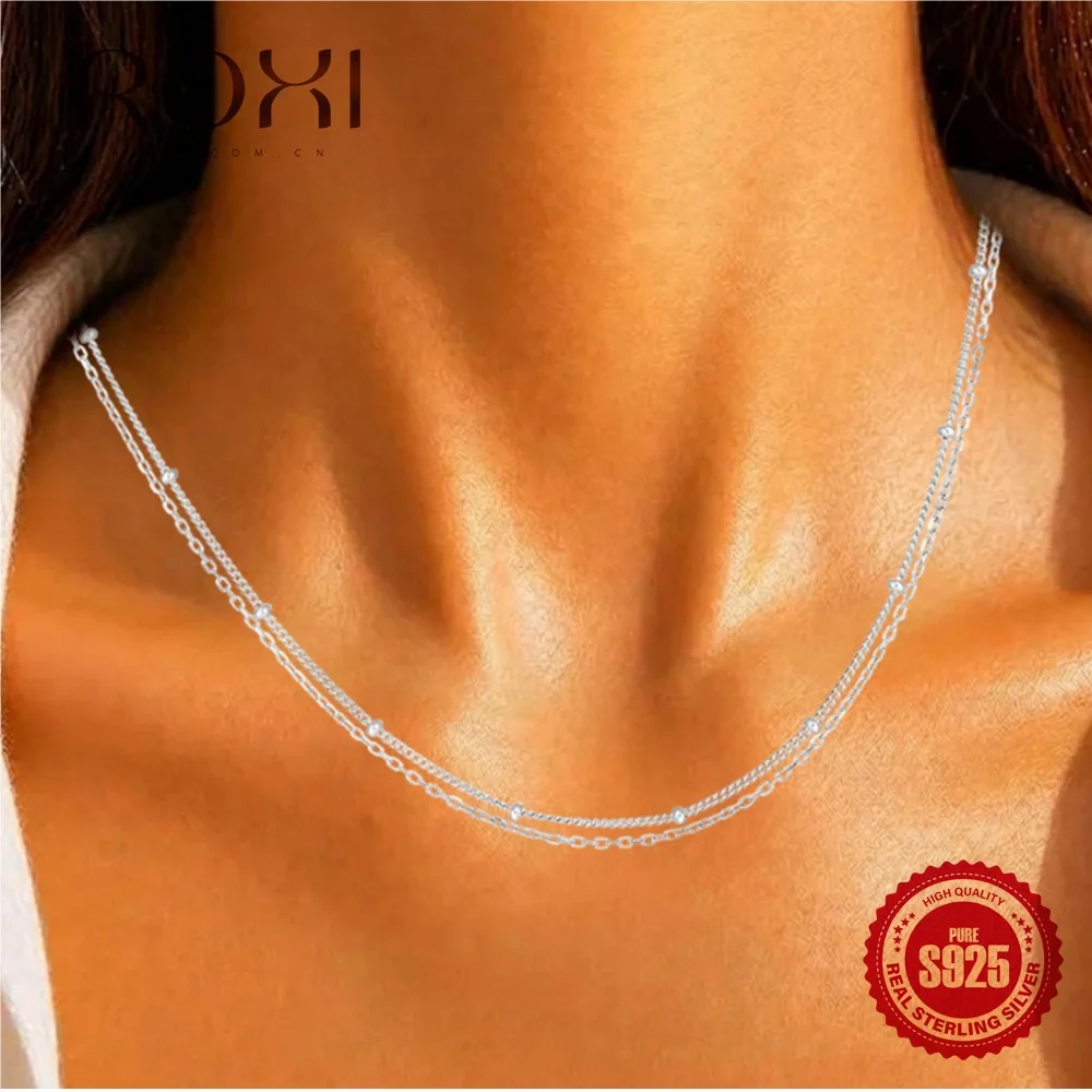 ROXI 925 Sterling Silver White Gold Plated Double Layer Beaded Chain Necklaces Elegant Stackable Fine Jewelry For Women
ROXI 925 Sterling Silver White Gold Plated Double Layer Beaded Chain Necklaces Elegant Stackable Fine Jewelry For Women