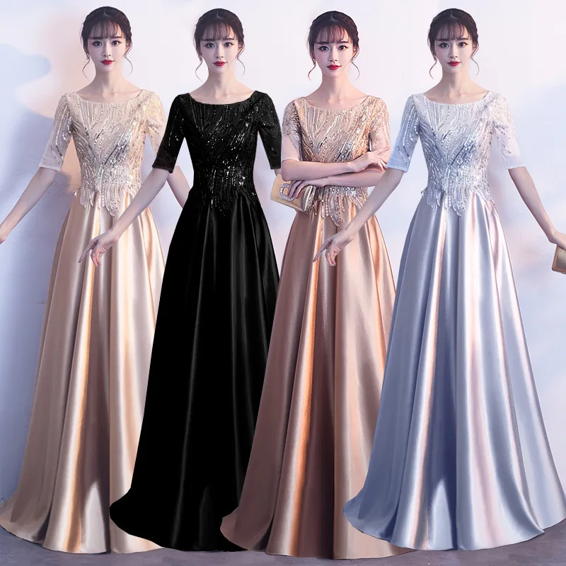 Round Neck Sequins Satin Evening Dresses New Classic Floor Length Formal Gowns Women's Zipper A-Line Long Dress
Round Neck Sequins Satin Evening Dresses New Classic Floor Length Formal Gowns Women's Zipper A-Line Long Dress