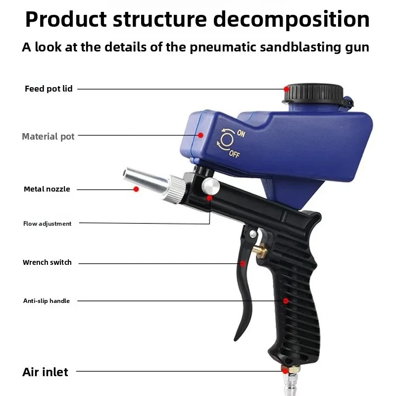 For Precise Cleaning and Finishing on DIY Projects Portable Handheld Pneumatic Sandblaster Gravity Feed Small Compact Tool