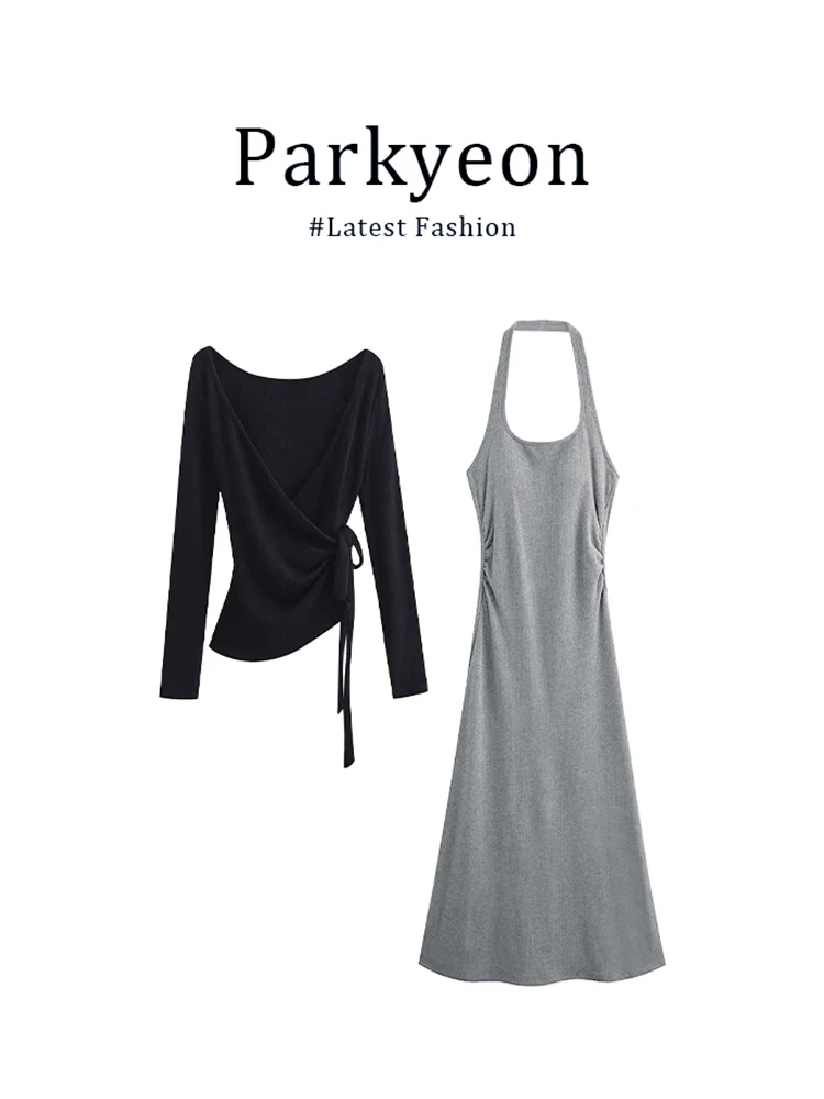 Korean Style Spicy Girl Pure Desire V-Neck Knitted Cardigan Grey Hanging Neck Strap Dress Two-Piece Set Women Spring Autumn
Korean Style Spicy Girl Pure Desire V-Neck Knitted Cardigan Grey Hanging Neck Strap Dress Two-Piece Set Women Spring Autumn