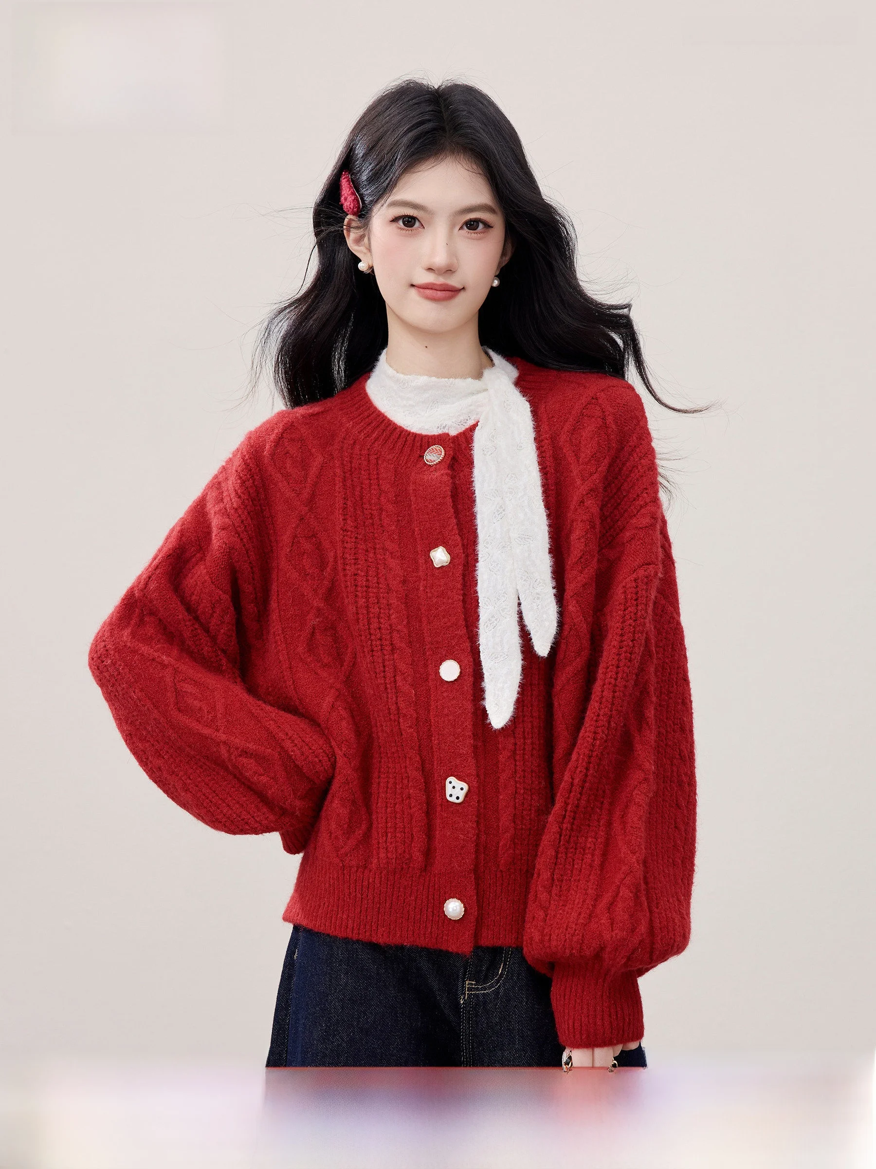 Lingjiu Soft Red Knitted Open Cardigan Women's Winter Loose Sweater Coat Cisas New Year Casual Sweet Sle Faion
Lingjiu Soft Red Knitted Open Cardigan Women's Winter Loose Sweater Coat Cisas New Year Casual Sweet Sle Faion