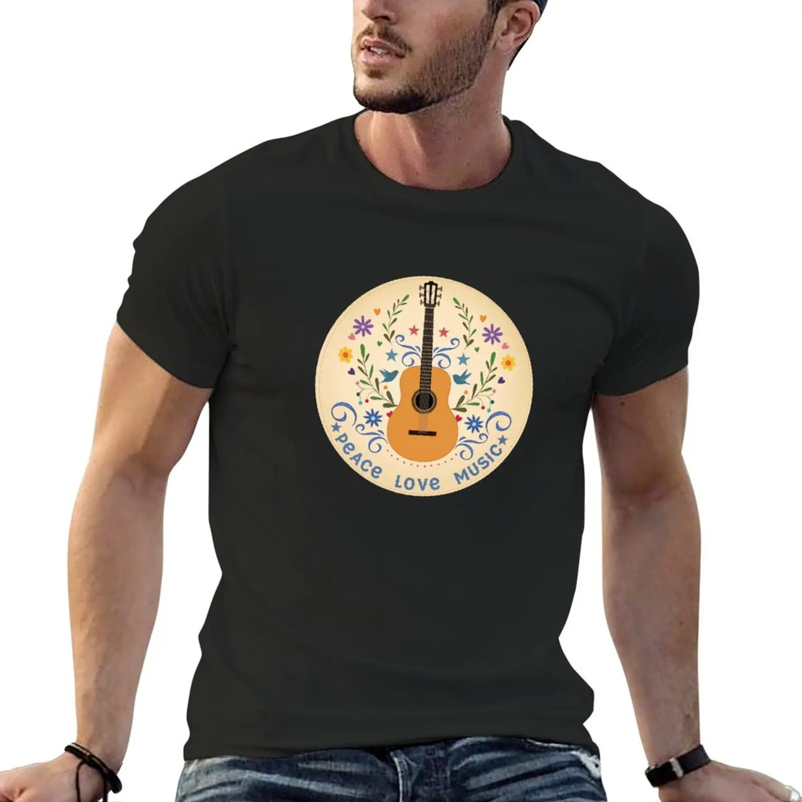Peace Love And Music Folk Guitar Badge T-Shirt valentines clothes custom t shirt cheap stuff outfits for men
Peace Love And Music Folk Guitar Badge T-Shirt valentines clothes custom t shirt cheap stuff outfits for men