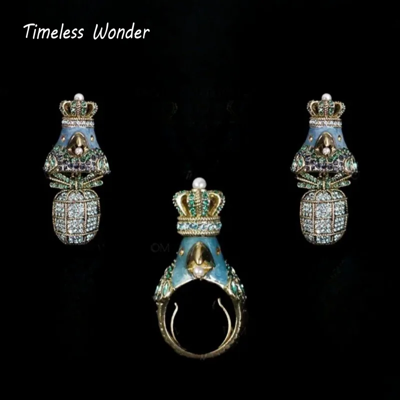 Timeless Wonder Retro Zircon Enamel Bird Cocktail Ring Button Earrings Women Designer Fine Jewelry Set Rare Runway Trendy 7524
Timeless Wonder Retro Zircon Enamel Bird Cocktail Ring Button Earrings Women Designer Fine Jewelry Set Rare Runway Trendy 7524
