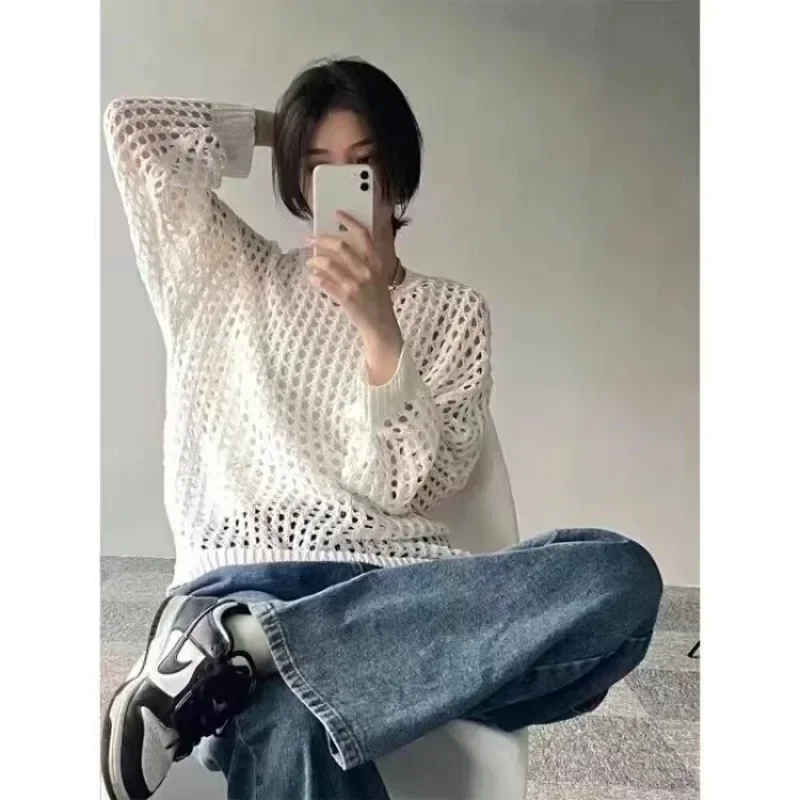 Summer Knitted Sweater Women's Oversize T-shirt Long Sleeve Transparent Vintage Top Loose Pullovers Basic Sexy T-shirt for Women
Summer Knitted Sweater Women's Oversize T-shirt Long Sleeve Transparent Vintage Top Loose Pullovers Basic Sexy T-shirt for Women