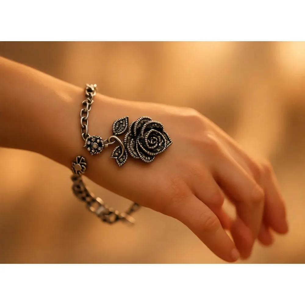 Винтажный браслет из черного оникса с серебряным цветком розы, элегантное ретро-украшение, подарок для женщин
Винтажный браслет из черного оникса с серебряным цветком розы, элегантное ретро-украшение, подарок для женщин