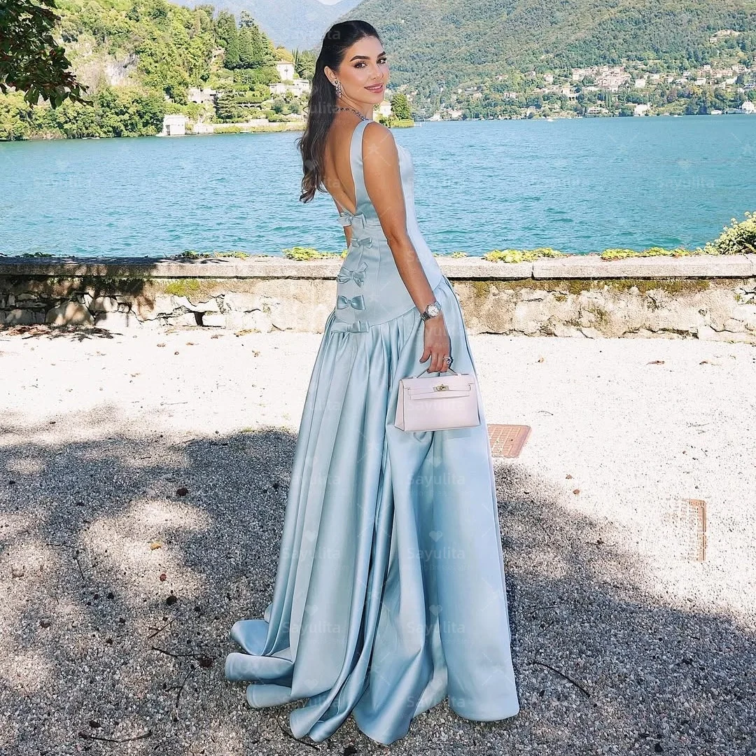Sayulita Evening Prom Dresses with Bows Sexy Back Robe Des Soiree Long Ruched Satin Wedding Party Bride Wear Dress Customized
Sayulita Evening Prom Dresses with Bows Sexy Back Robe Des Soiree Long Ruched Satin Wedding Party Bride Wear Dress Customized