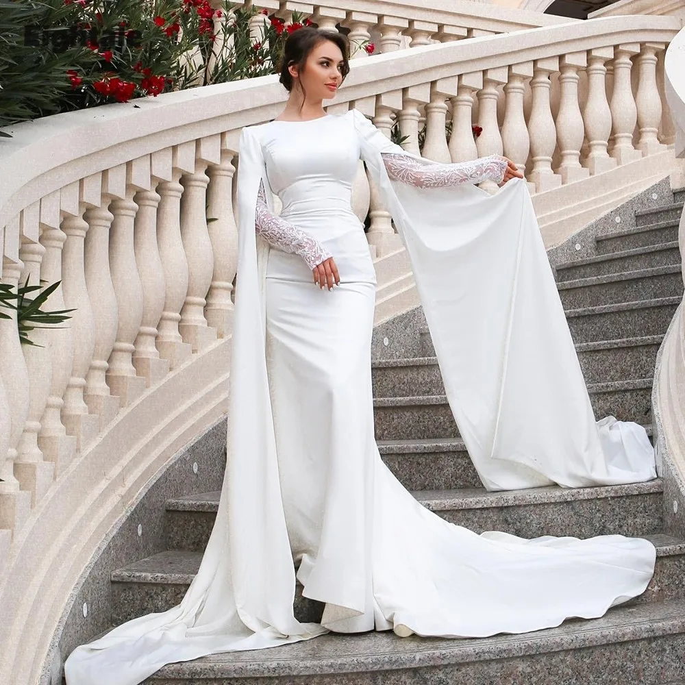 Eightale Arabic Wedding Dress O-Neck Customized White Ivory Mermaid Long Sleeves Lace Muslim Satin Bridal Gown Robe De Mariée
Eightale Arabic Wedding Dress O-Neck Customized White Ivory Mermaid Long Sleeves Lace Muslim Satin Bridal Gown Robe De Mariée