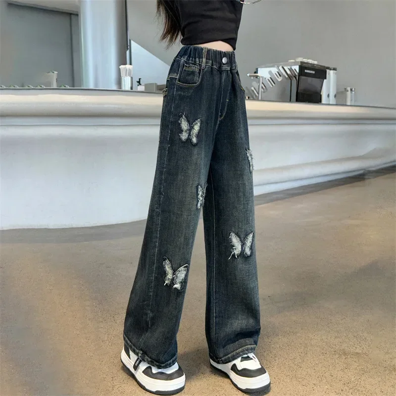 Child Trousers Straight Leg Denim Pants Autumn Teen Girls Butterfly Embroidered Jeans Elastic Waist Junior Kids Wide Leg Pants
Child Trousers Straight Leg Denim Pants Autumn Teen Girls Butterfly Embroidered Jeans Elastic Waist Junior Kids Wide Leg Pants