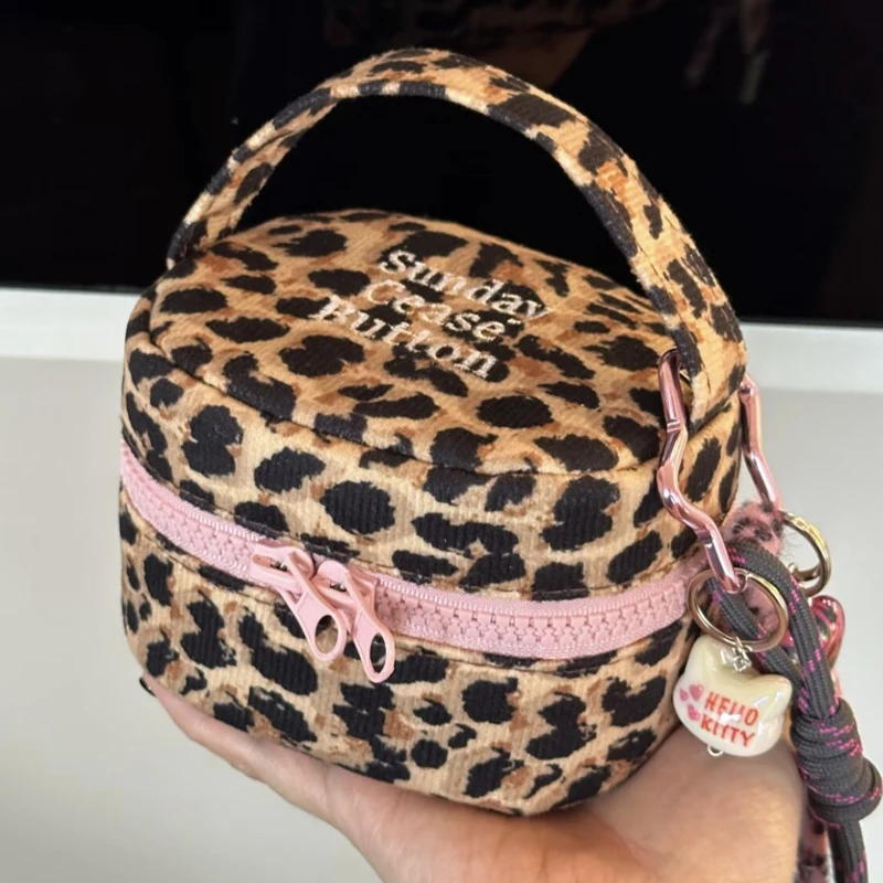 Multi-functional Leopard Print Square Storage Box Handheld Zipper Design Small Cosmetic Pouch Storage Case Home Travel Organizer