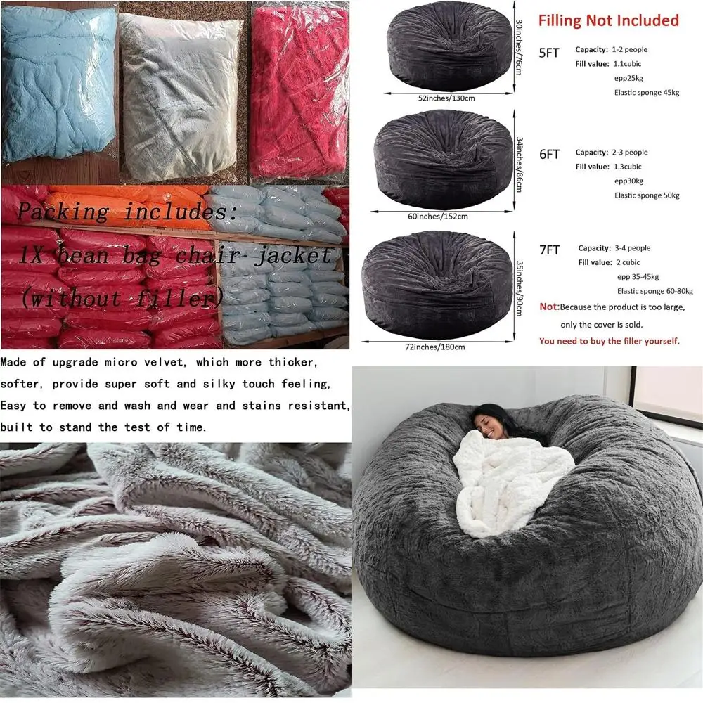 Large Round Bean Bag Chair Cover for Kids and Adults, Living Room Furniture, Grey, 6 Feet
Large Round Bean Bag Chair Cover for Kids and Adults, Living Room Furniture, Grey, 6 Feet