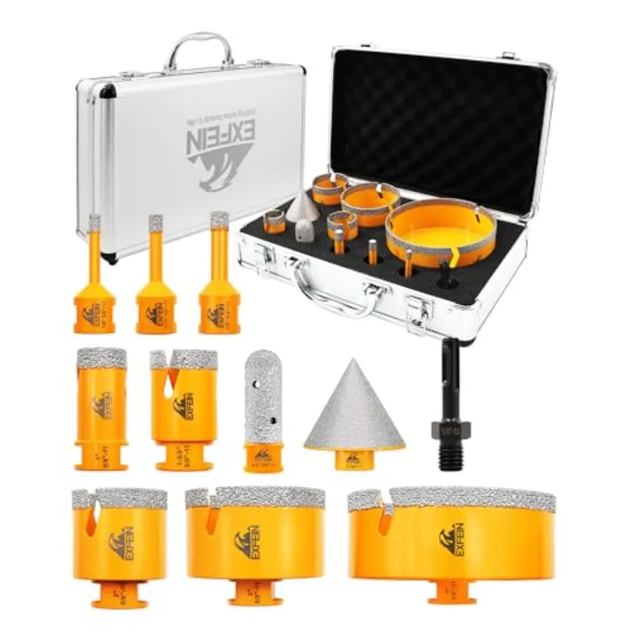 Tile Hole Saw Kit 11pcs - Diamond Core Drill Bits Set 6/8/10/25/35/50/75/125mm and Adapter for Tile Marble Granite with 4/5" Di
Tile Hole Saw Kit 11pcs - Diamond Core Drill Bits Set 6/8/10/25/35/50/75/125mm and Adapter for Tile Marble Granite with 4/5" Di