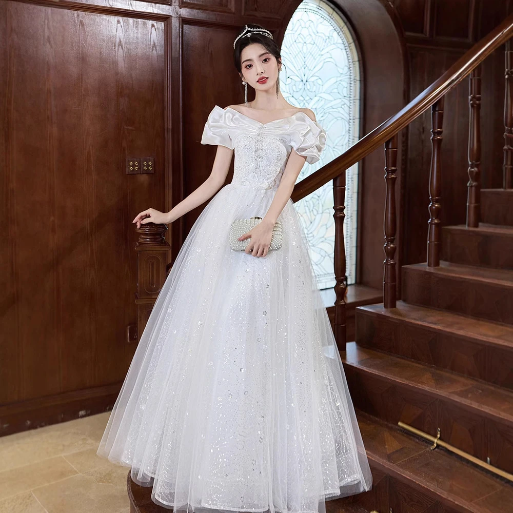 Pleated Off Shoulder Women's Flower Applique A-line Ankle-length Quinceanera Prom Dress Female Sequins Wedding Party Dresses
Pleated Off Shoulder Women's Flower Applique A-line Ankle-length Quinceanera Prom Dress Female Sequins Wedding Party Dresses