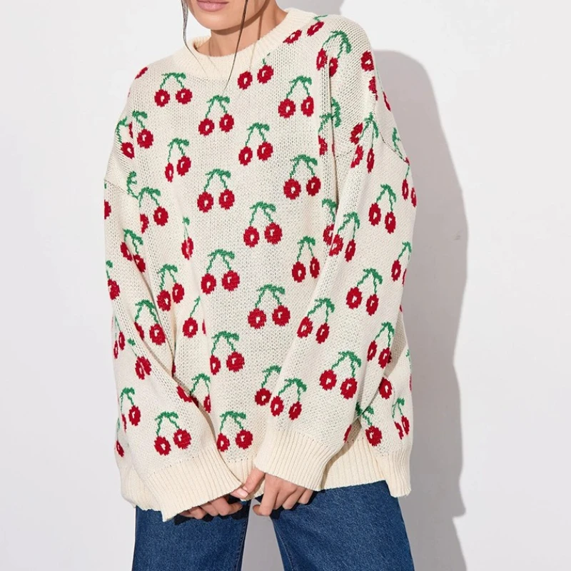 Cherry Print Lazy Style Loose Knit Pullover 2025 Autumn and Winter Sweet Sweater
Cherry Print Lazy Style Loose Knit Pullover 2025 Autumn and Winter Sweet Sweater