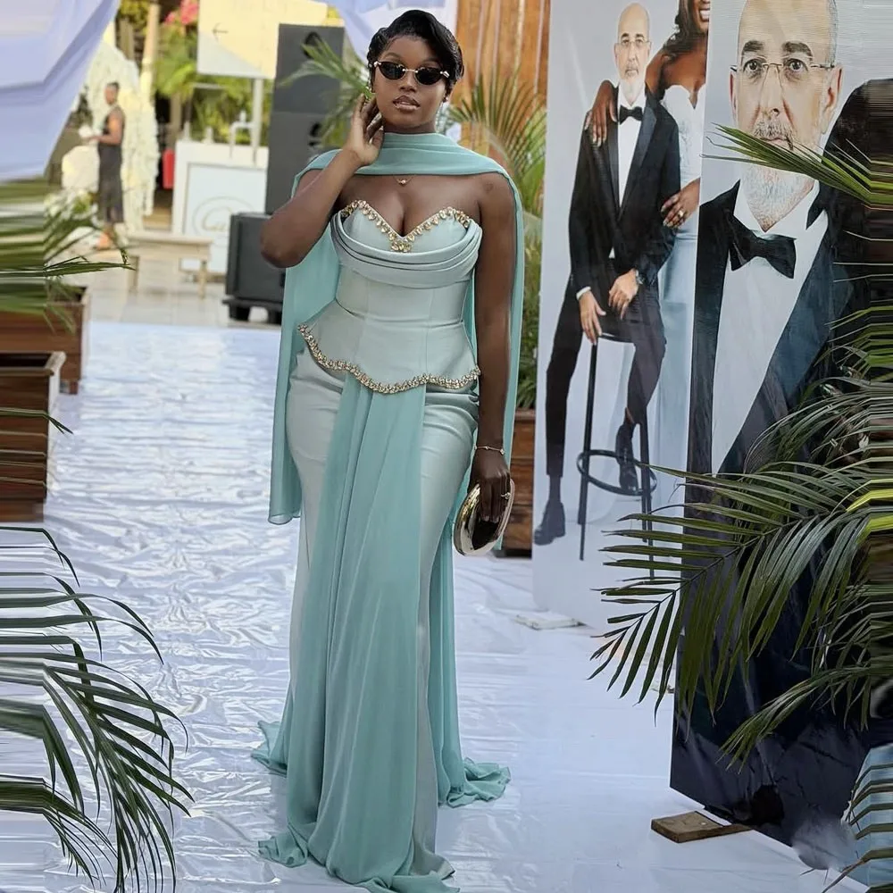 Sage Mermaid Prom Dresses With Scarf Beads Sweetheart Plus Size Formal Evening Gowns Long Aso Ebi Bridesmaid Dress
Sage Mermaid Prom Dresses With Scarf Beads Sweetheart Plus Size Formal Evening Gowns Long Aso Ebi Bridesmaid Dress