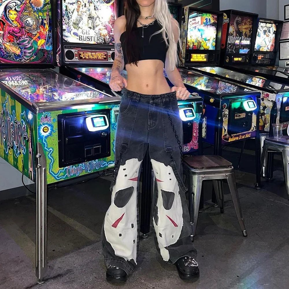 Goth Designed New Women Jeans Loose High Waist Printing Patchwork Gothic Style Fashion Ladies Jeans For Autumn Winter 2023
Goth Designed New Women Jeans Loose High Waist Printing Patchwork Gothic Style Fashion Ladies Jeans For Autumn Winter 2023