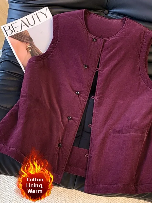 Retro Corduroy Jacket Women's plus Size Vest Coat Double Pocket Sleeveless round Neck Cotton Clothes Shoulder Pad
Retro Corduroy Jacket Women's plus Size Vest Coat Double Pocket Sleeveless round Neck Cotton Clothes Shoulder Pad