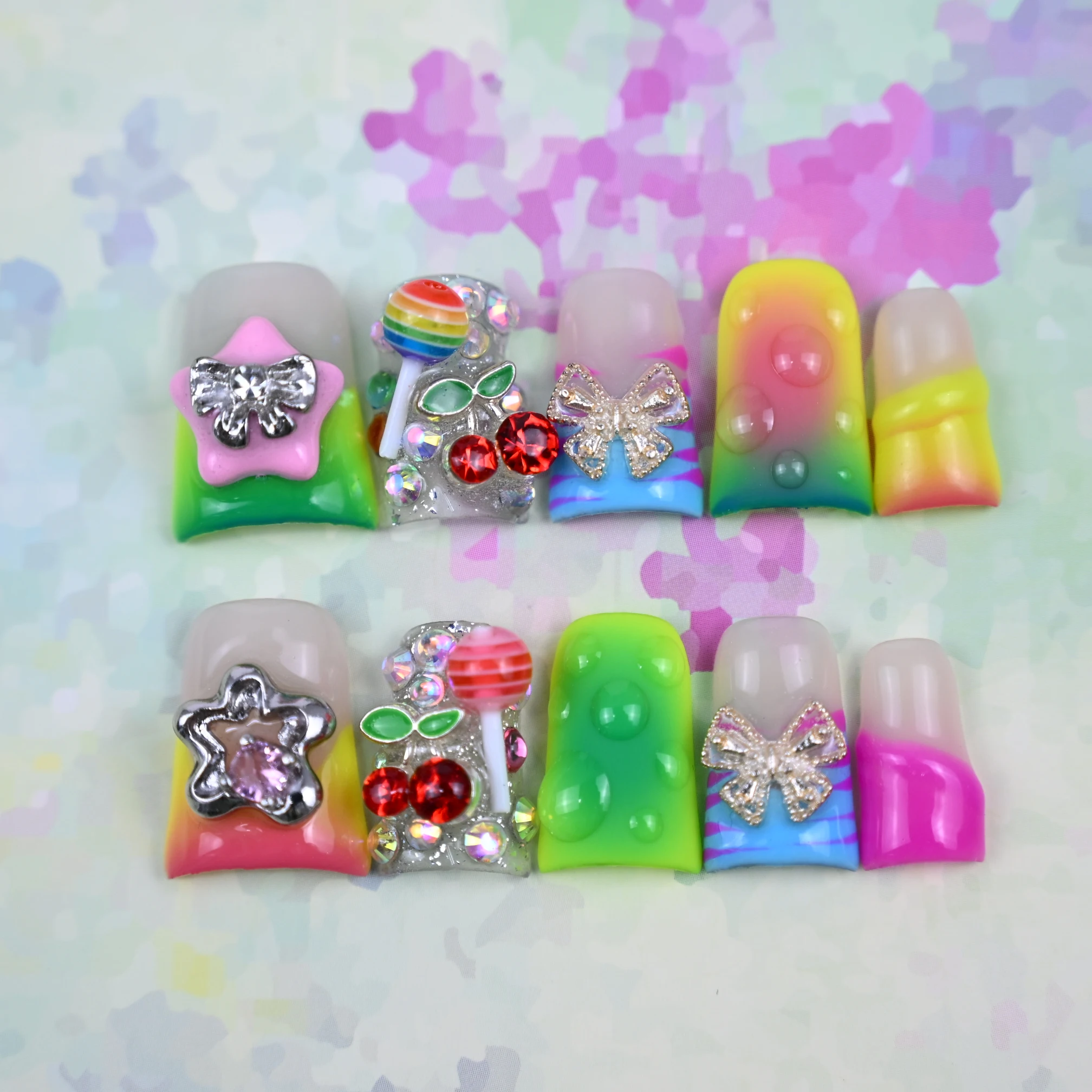 Duck Tip Press On Nails, Handmade Color Block Nails with 3D Fruits & Candy Lollipops, Soft Girl Aesthetic, Reusable Gel Acrylic
Duck Tip Press On Nails, Handmade Color Block Nails with 3D Fruits & Candy Lollipops, Soft Girl Aesthetic, Reusable Gel Acrylic