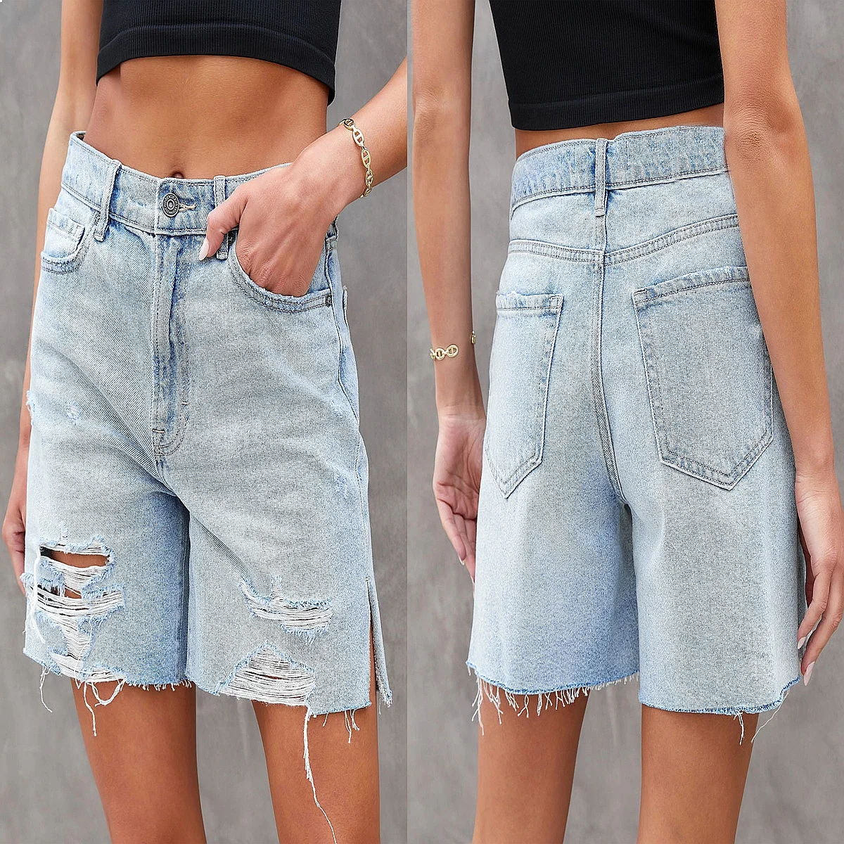 Denim Shorts Summer Street Style Washed Ripped Side Split Jeans Denim Shorts
Denim Shorts Summer Street Style Washed Ripped Side Split Jeans Denim Shorts