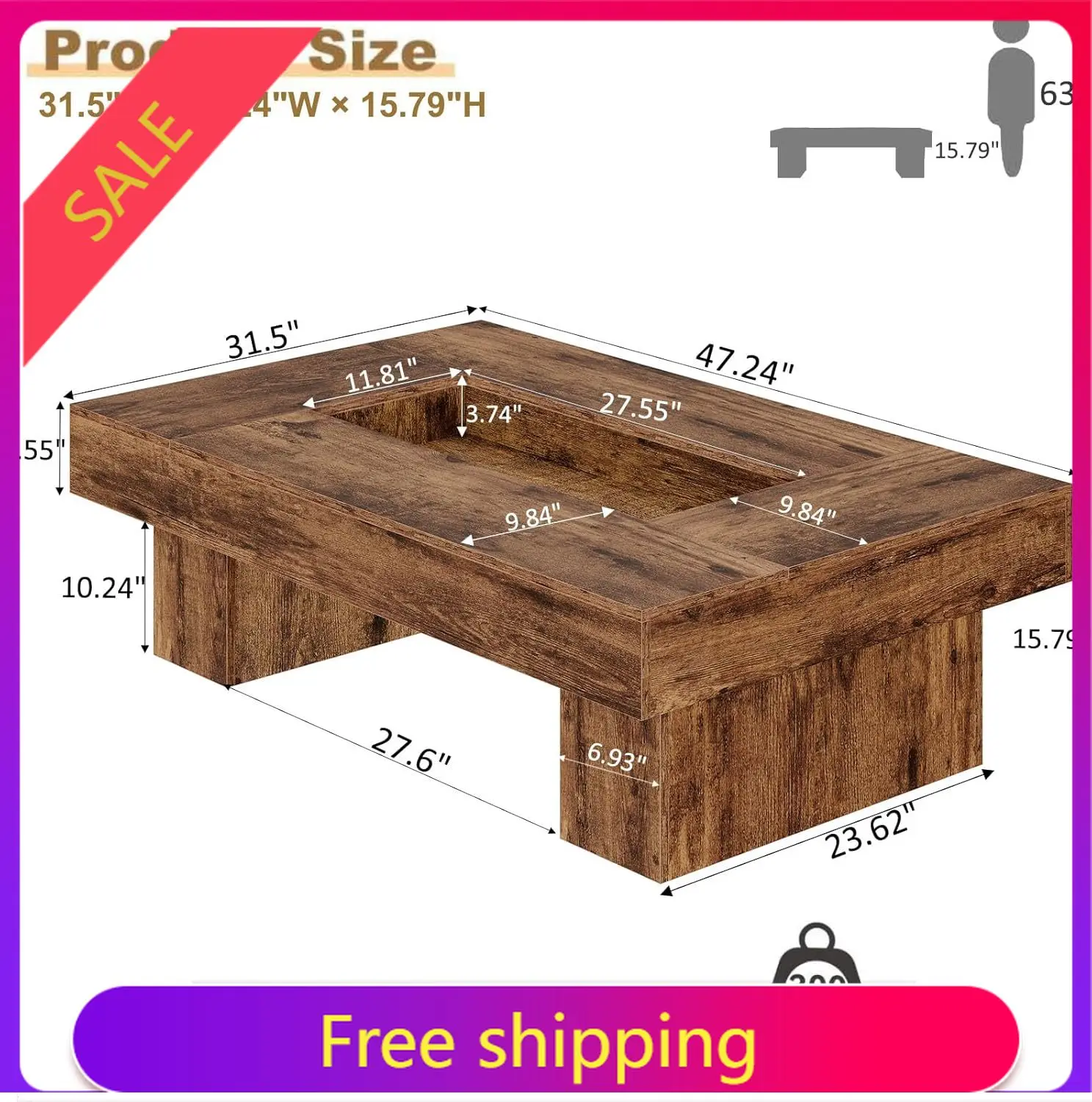 Rustic Coffee Table, Large Wood Living Room Table with Storage, Modern Long Rectangle Led Center Table, Farmhouse Unique Low Wid
Rustic Coffee Table, Large Wood Living Room Table with Storage, Modern Long Rectangle Led Center Table, Farmhouse Unique Low Wid