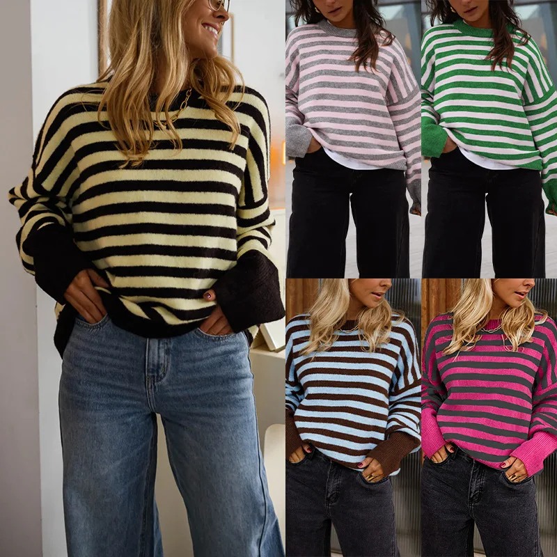 Pullovers Women Sweaters Knitted Round Neck Full Sleeve Jumpers Y2k Streetwear Elegant Splice Knit Striped Casual Tops 2026
Pullovers Women Sweaters Knitted Round Neck Full Sleeve Jumpers Y2k Streetwear Elegant Splice Knit Striped Casual Tops 2026