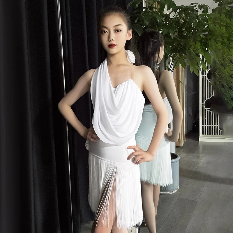 New Latin Dance Dress Girls Competition Clohing White Halter Dance Suit Fringe Skirt Kids Samba Cha Cha Performance Wear VDL3967
New Latin Dance Dress Girls Competition Clohing White Halter Dance Suit Fringe Skirt Kids Samba Cha Cha Performance Wear VDL3967